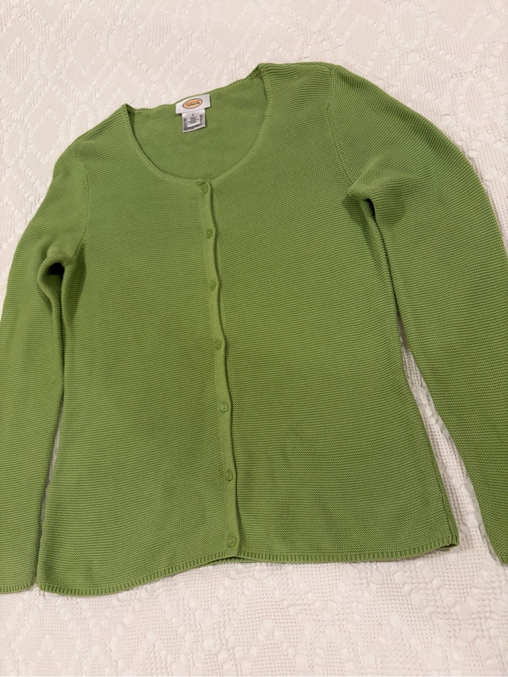 Talbots Ribbed Green Button-Front Knit Cardigan Sweater